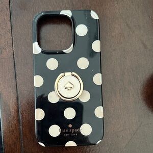 kate spade Black and White Polka Dot Phone Case with Gold Ring Holder